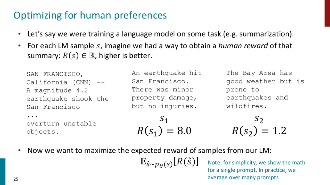 Human preference reward