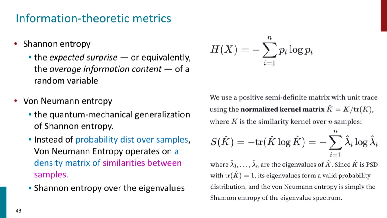 Entropy and diversity metrics