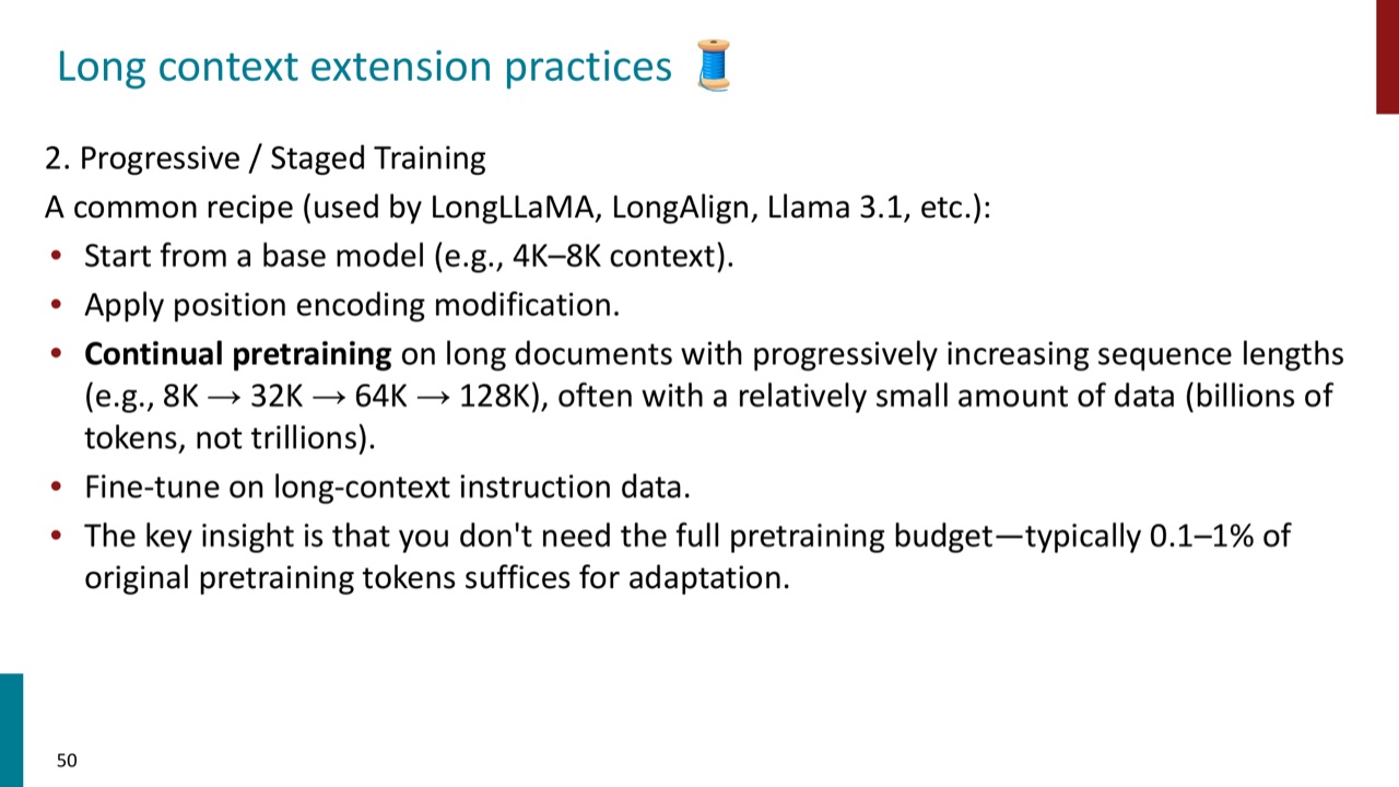 Progressive long-context training