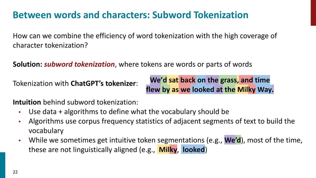 subword tokenization 介于 word 与 character 之间