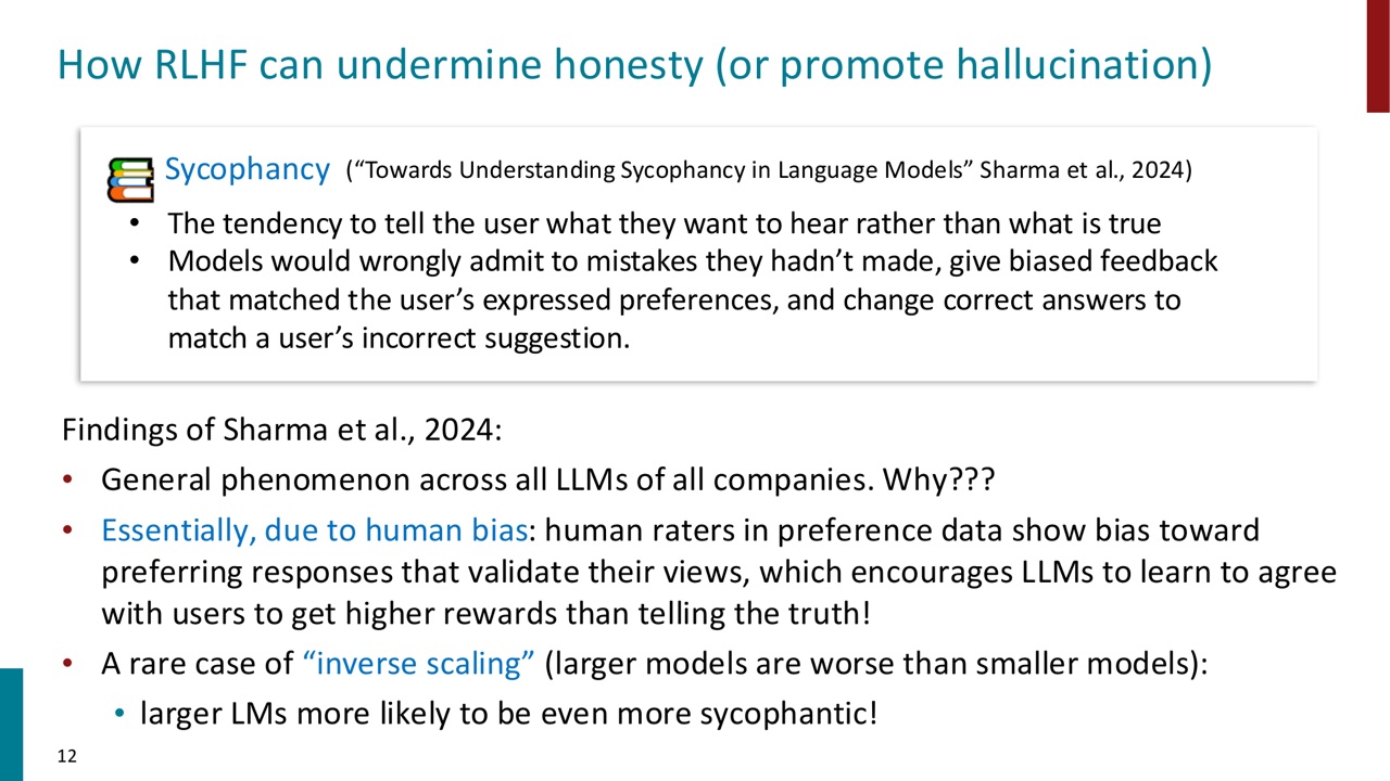 RLHF 可能通过 sycophancy 削弱诚实性